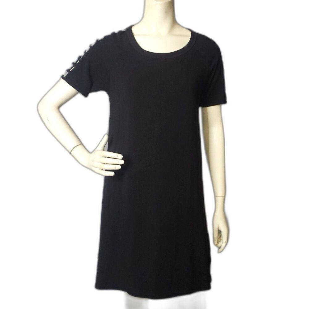 AUGUST SILK Black T Shirt Dress with Cut Out Shoulders Size Medium